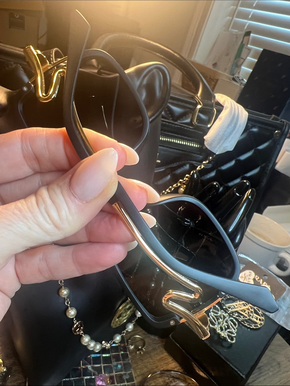 Black Sunglasses with Gold Accent - Women Accessories